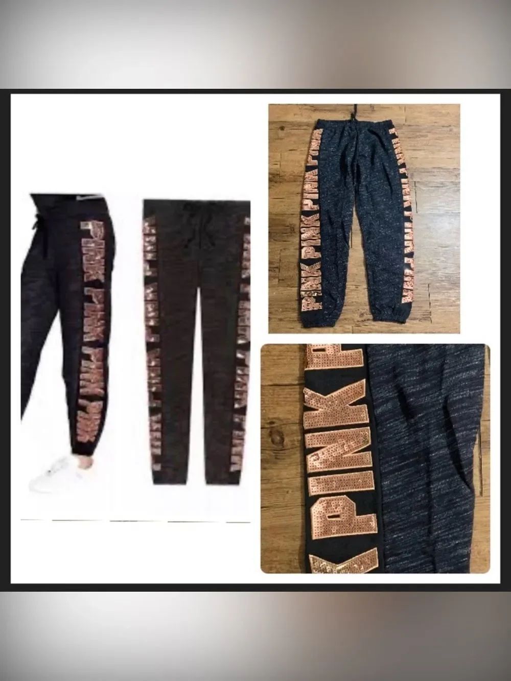 PINK VS ROSEGOLD BLING JOGGERS SWEATPANTS M